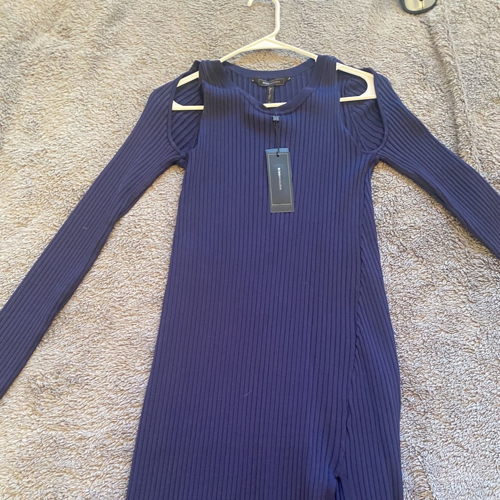 BCBG MAXAZRIA navy sweater dress with slit and arm cutouts brand new tags size M